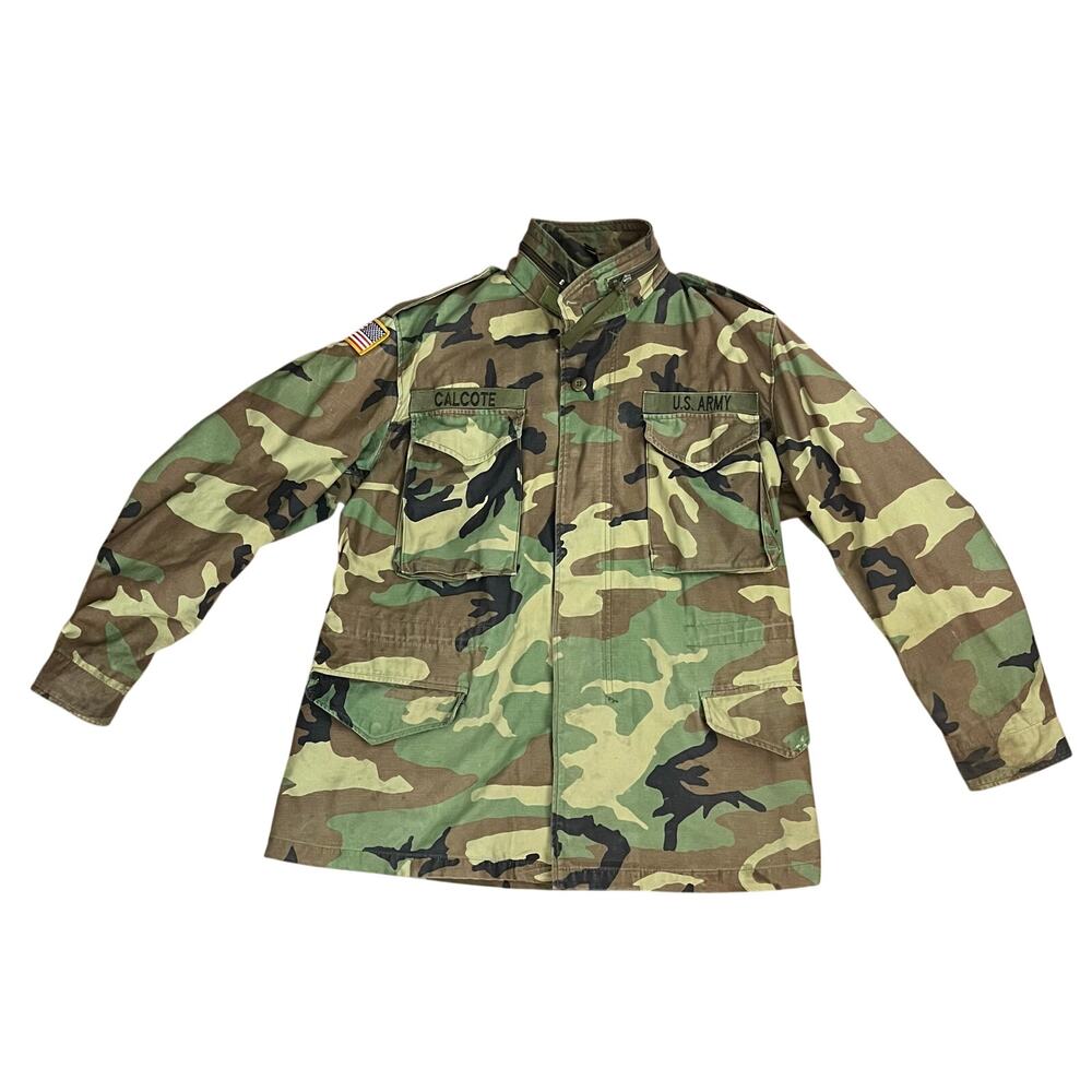 Vintage US Army Cold Weather Field Woodland Camo Jacket Mens